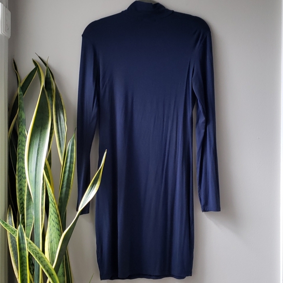 Turtleneck Long Sleeve Blue Dress - Picture 3 of 4